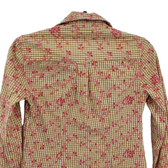 Odille Top Button Up Cottagecore Gingham Eyelet Floral Embroidered Mustard Sz 0 - Picture 7 of 9